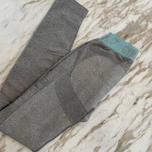 Gymshark Gray Leggings with Blue Waistband
